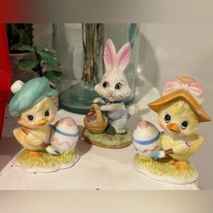 VTG Lefon China Easter Figurines Set - Artist Ducklings & Bunny - 3pc Kitsch